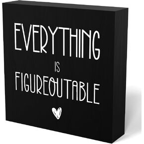 Everything Is Figureoutable Wooden Box Sign Decorative Motivational Gifts Wood Box Sign Home Office Decor Inspirational Rustic Farmhouse Square Desk Decor Sign for Shelf 5 x 5 Inches in Kuwait