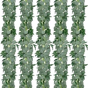 CEWOR 5 Pack 5.9ft Artificial Eucalyptus Garland with Willow Leaves Greenery Garland Faux Silver Dollar Garland for Wedding Centerpiece Party Table Decor Indoor Outdoor Decoration