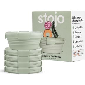 STOJO Collapsible Bowl 5 Set - Translucent Steel, 36oz - Reusable Silicone Bowl for Hot and Cold Food - Perfect for Travel, Meal Prep, To-Go Lunch, Camping & Hiking - Microwave & Dishwasher Safe