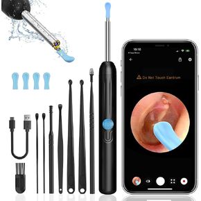 Ear Wax Removal, Earwax Remover Tool with 8 Pcs Ear Set, Ear Cleaner with Camera, Earwax Removal Kit with Light, Ear Cleaner for iOS & Android, Black (Black, Standard) in Saudi Arabia