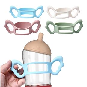 Botabee Silicone Wide-Neck Baby Bottle Handle - Durable Food Grade Silicone Transitional Sippy Cup Handle Grip - Handles for Bottles to Help Baby Transition to Self-Feeding - (Set of 2, Blue & Pink)