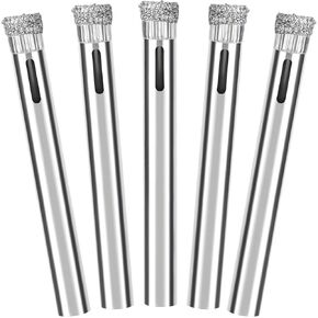 OIIKI 5 Pack Diamond Drill Bit Set, 8mm (5/16inch) Diamond Hole Saw Kit for Glass, Ceramics, Porcelain, Ceramic Tile, Marble