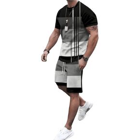 GORGLITTER Men's 2 Piece Outfits Short Sets Short Sleeve T Shirt and Track Shorts Set
