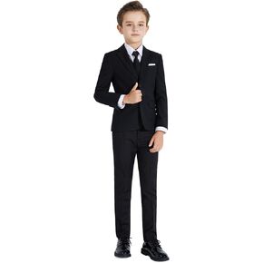 Plavict Boy's Tuxedo Suit 5 Pieces, Boy's Formal Suit Black