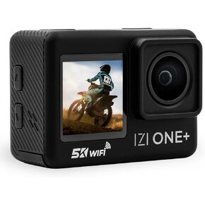 IZI New ONE+5K/30FPS 48MP Action Camera, EIS,6-Axis Stabilization,110ft Waterproof, Vlog,170° FOV, WiFi, Dual Screen Video Camera, 2X 1350mAh Battery, Fast C-Type Charge, HQ External Mic Included