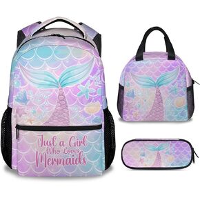Mermaid School Backpack for Girls, 16 Inch Pink Backpacks for Kids, Cartoon, Durable, Lightweight, Large Capacity Bookbag for Travel