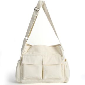 VODIU Canvas Messenger Bag Large Hobo Crossbody Bag with Multiple Pockets For Women And Men Shoulder Tote Bag For School