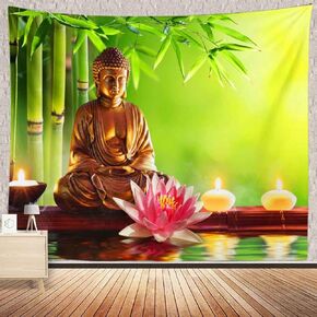 BULOR Sitting Buddha Golden Lights Tapestry Lotus Meditating Zen Wall Hangings Tapestry for Kids Baby Birthday Bedroom Living Room Dorm Background 60x40inch