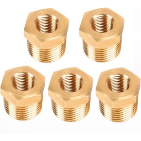 Brass Reducer Hex Bushing NPT Male to NPT Female Threaded Pipe Fitting Tube Adapter Convert. (3/8 NPT Male to 1/4 NPT Female, 5 packs)