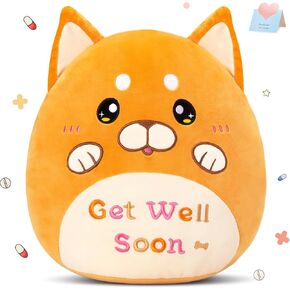 Houwsbaby 12" Get Well Soon Cat Plush Pillow,Calico Cat Stuffed Animal, Soft Sofa Cushion Squishy Plushie Kitty Toy,Feel Better Presents for Recovering Patient