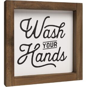 Bathroom Signs Decor, Wash Your Hands Sign, Wooden Bathroom Wall Art, Rustic Shelf Home Decoration Black Accessories