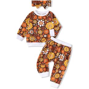 AMAWMW Infant Baby Girl Clothes Long Sleeve Loose Sweatshirts Pockets Pants Headband Outfits Fall Winter Spring Gift