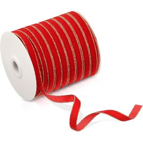 Christmas Wired Velvet Ribbon with Gold Edge Velvet Waterproof Ribbon Wrapping Velvet Decoration Ribbon for Xmas Wreath Bows Floral Craft Ornaments(Khaki,3/8 Inch x 20 Yard)