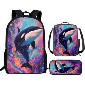 PinUp Angel Purple Red Snake Backpack For Kids School Bag With Lunch Bag and Pencil Bag, Cool Magical Animal Bag For Children Boys and Girls Bookbag