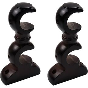 Antrader Double Curtain Rod Bracket White Wood Curtain Rod Holders Wood Curtain Rod Support Hangers Wall Mounted Ceiling Mounted Rod Support Bracket Pack of 2 (White)