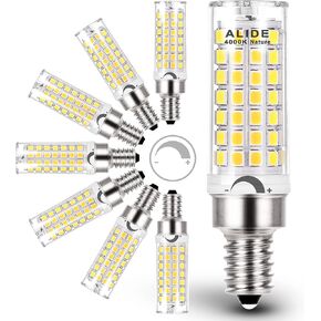 ALIDE Dimmable E12 Led Bulbs 6000k Daylight White 5W,Replace 40 Watt E12 Halogen Equivalent,T6 Base 120V E12 C7 LED Candelabra Bulbs Bright White for Ceiling Fan Chandelier Lighting,450lm,10Pack