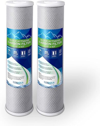 High Capacity Coconut Shell Carbon Block Water Filter 5 Micron Cartridge 4.5" x 20" for Universal Whole House System WELL-MATCHED with CB-45-2005, FC25B, FLTWH2045C02 and PRL-RCL (4 Pack) in Kuwait