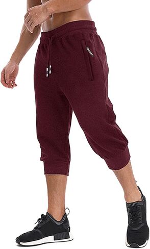 ماجنيفيت سروال رياضي قصير للرجال بخصر مطاطي للركض كاجوال كابري بورجندي, عنابي in Kuwait
