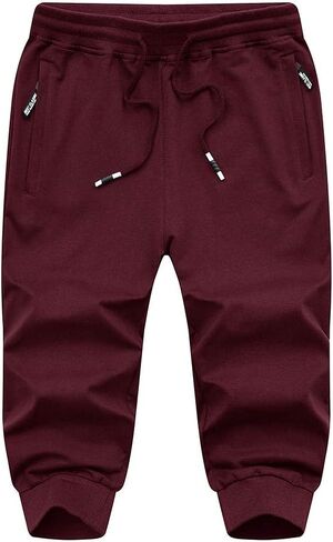 ماجنيفيت سروال رياضي قصير للرجال بخصر مطاطي للركض كاجوال كابري بورجندي, عنابي in Kuwait