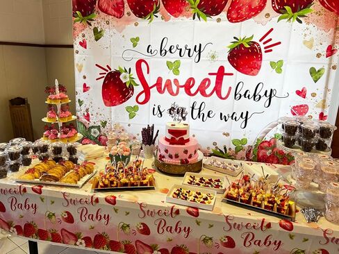 mocsicka الفراولة الطفل دش خلفية الفراولة فتاة الطفل دش حزب الزينة خلفية التوت الحلو الطفل على الطريق التصوير خلفية كعكة الجدول الزينة (7x5ft) in Kuwait