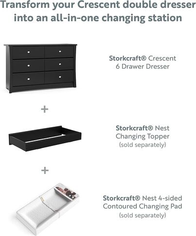 خزانة ذات 6 أدراج من Storkcraft Crescent (أسود) - معتمدة من GREENGUARD Gold، خزانة ملابس للحضانة، خزانة ذات 6 أدراج، خزانة أطفال، منظم درج خزانة الحضانة، خزانة ذات أدراج in Kuwait