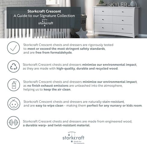 خزانة ذات 6 أدراج من Storkcraft Crescent (أسود) - معتمدة من GREENGUARD Gold، خزانة ملابس للحضانة، خزانة ذات 6 أدراج، خزانة أطفال، منظم درج خزانة الحضانة، خزانة ذات أدراج in Kuwait