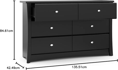 خزانة ذات 6 أدراج من Storkcraft Crescent (أسود) - معتمدة من GREENGUARD Gold، خزانة ملابس للحضانة، خزانة ذات 6 أدراج، خزانة أطفال، منظم درج خزانة الحضانة، خزانة ذات أدراج in Kuwait