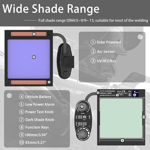 TEKWARE Ultra Large Viewing Screen True Color Solar Power Auto Darkening Welding Helmet, Hemispherical 4C lense, 4 Arc Sensor Wide Shade 4~5/9-9/13 for TIG MIG Arc Weld Grinding Welder Mask in Saudi Arabia