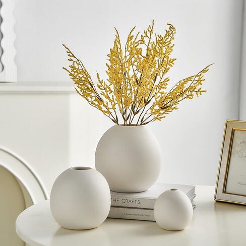 Gold Vase Ceramic Vase Set of 3, Modern Vases for Decor, Gold Vases Home Decor, Round Decorative Vase for Table Centerpiece Wedding Dining Office Gold Living Room Decor in Saudi Arabia