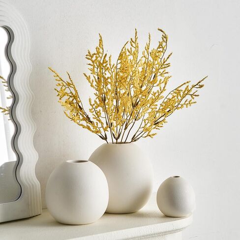 Gold Vase Ceramic Vase Set of 3, Modern Vases for Decor, Gold Vases Home Decor, Round Decorative Vase for Table Centerpiece Wedding Dining Office Gold Living Room Decor in Saudi Arabia