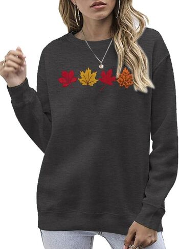 ALLTB Fall Sweatshirts for Women Embroidered Tops: Maple Leaf Graphic Crewneck Sweatshirt Casual Long Sleeve Pullover in Saudi Arabia