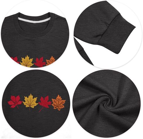 ALLTB Fall Sweatshirts for Women Embroidered Tops: Maple Leaf Graphic Crewneck Sweatshirt Casual Long Sleeve Pullover in Saudi Arabia