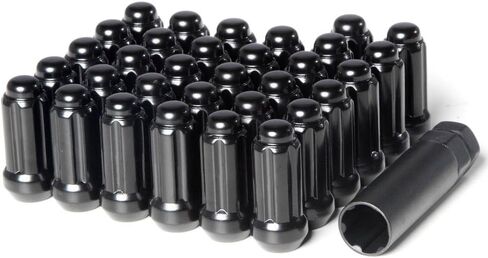 Circuit Performance 14x2.0 Black Closed End 6 Spline Security Acorn Lug Nuts Cone Seat Forged Steel (24 pieces + Tool) in Saudi Arabia