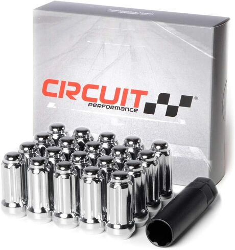 Circuit Performance 14x2.0 Black Closed End 6 Spline Security Acorn Lug Nuts Cone Seat Forged Steel (24 pieces + Tool) in Saudi Arabia