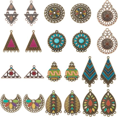 Cheriswelry 80Pcs Tibetan Style Alloy Iron Chandelier Component Links Antique Bronze Flower Heart Teardrop Flat Round Pendant Links 15-44.5mm for DIY Earring Necklace Jewelry Making in Saudi Arabia