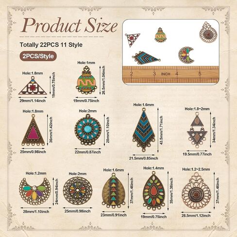 Cheriswelry 80Pcs Tibetan Style Alloy Iron Chandelier Component Links Antique Bronze Flower Heart Teardrop Flat Round Pendant Links 15-44.5mm for DIY Earring Necklace Jewelry Making in Saudi Arabia