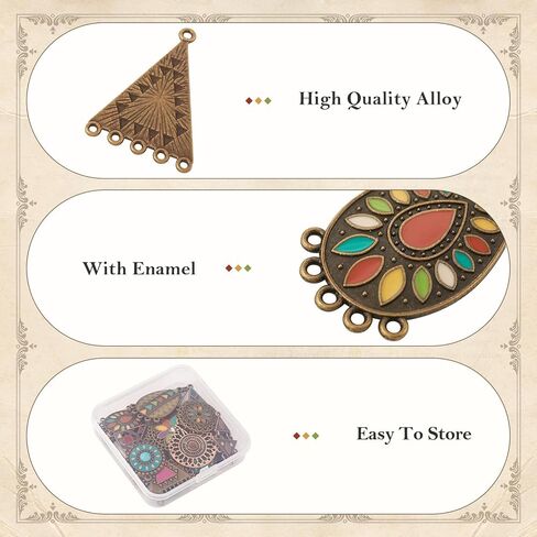 Cheriswelry 80Pcs Tibetan Style Alloy Iron Chandelier Component Links Antique Bronze Flower Heart Teardrop Flat Round Pendant Links 15-44.5mm for DIY Earring Necklace Jewelry Making in Saudi Arabia