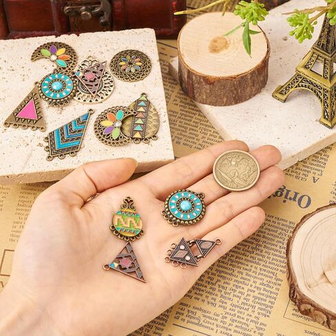 Cheriswelry 80Pcs Tibetan Style Alloy Iron Chandelier Component Links Antique Bronze Flower Heart Teardrop Flat Round Pendant Links 15-44.5mm for DIY Earring Necklace Jewelry Making in Saudi Arabia