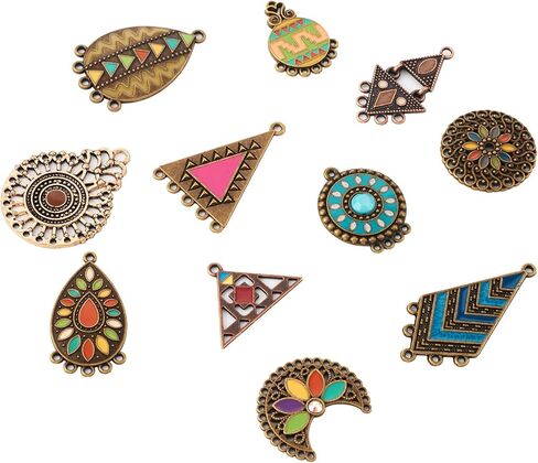 Cheriswelry 80Pcs Tibetan Style Alloy Iron Chandelier Component Links Antique Bronze Flower Heart Teardrop Flat Round Pendant Links 15-44.5mm for DIY Earring Necklace Jewelry Making in Saudi Arabia