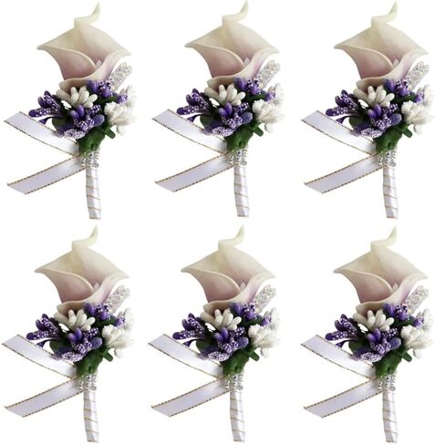 Calla Lily Boutonniere for Men Wedding Groom Best Man Boutonniere with Pin Set of 6 for Wedding Party Prom Event Ceremony Anniversary(Turquoise) in Saudi Arabia