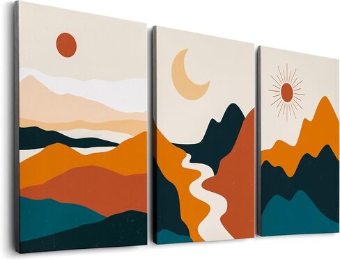 Modern Geometric Canvas Framed Mid Century Wall Art Trio Set of 3 Boho Minimalist Wall Decor Abstract Paintings 3 Piece Neutral Poster Set Colorful Posters, Ready to Hang (12''x16'') in Saudi Arabia