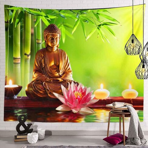 BULOR Sitting Buddha Golden Lights Tapestry Lotus Meditating Zen Wall Hangings Tapestry for Kids Baby Birthday Bedroom Living Room Dorm Background 60x40inch in Saudi Arabia