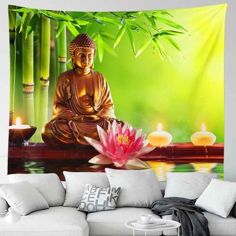 BULOR Sitting Buddha Golden Lights Tapestry Lotus Meditating Zen Wall Hangings Tapestry for Kids Baby Birthday Bedroom Living Room Dorm Background 60x40inch in Saudi Arabia