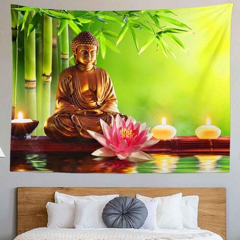 BULOR Sitting Buddha Golden Lights Tapestry Lotus Meditating Zen Wall Hangings Tapestry for Kids Baby Birthday Bedroom Living Room Dorm Background 60x40inch in Saudi Arabia
