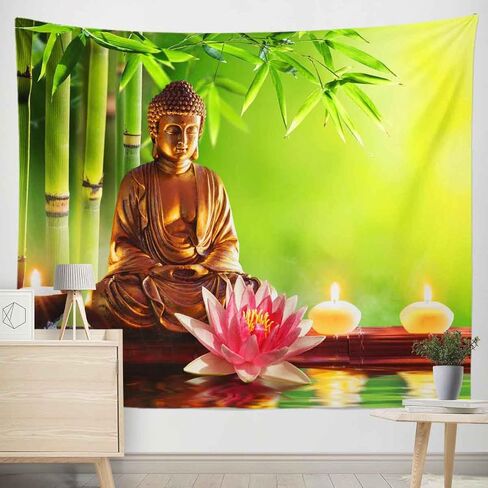 BULOR Sitting Buddha Golden Lights Tapestry Lotus Meditating Zen Wall Hangings Tapestry for Kids Baby Birthday Bedroom Living Room Dorm Background 60x40inch in Saudi Arabia