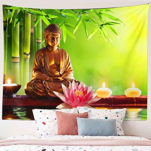 BULOR Sitting Buddha Golden Lights Tapestry Lotus Meditating Zen Wall Hangings Tapestry for Kids Baby Birthday Bedroom Living Room Dorm Background 60x40inch in Saudi Arabia