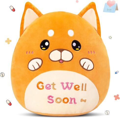 Houwsbaby 12" Get Well Soon Cat Plush Pillow,Calico Cat Stuffed Animal, Soft Sofa Cushion Squishy Plushie Kitty Toy,Feel Better Presents for Recovering Patient in Saudi Arabia