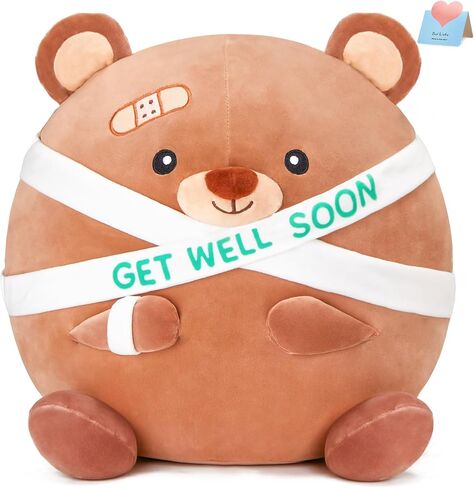 Houwsbaby 12" Get Well Soon Cat Plush Pillow,Calico Cat Stuffed Animal, Soft Sofa Cushion Squishy Plushie Kitty Toy,Feel Better Presents for Recovering Patient in Saudi Arabia