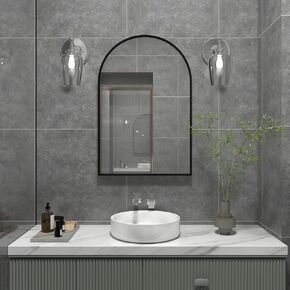 مرايا الحمام على الشاطئ الأبيض فوق المغسلة، مرآة حائط بيضاوية مثبتة على الحائط مرآة حمام بيضاوية الغرور مرآة إطار معدني عمودي وأفقي للتعليق في غرفة النوم وغرفة المعيشة ومدخل in Kuwait