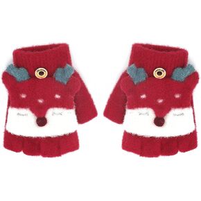 Holiberty Cute Baby Kids Wool Winter Fingerless Gloves Toddler Boys Girls Convertible Knit Mittens Warm Snow Gloves Age 3-10